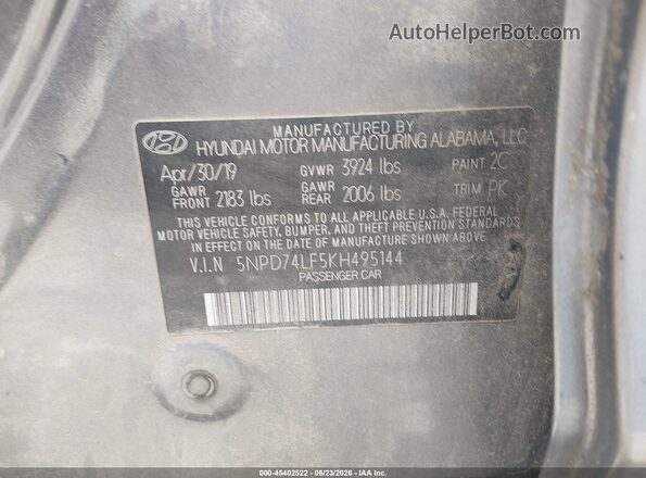 5NPD74LF5KH495144 2019 HYUNDAI ELANTRA Black Շարժիչի բաժամունքի տեսք
