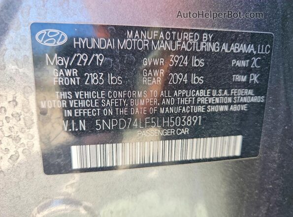 5NPD74LF5LH503891 2020 HYUNDAI ELANTRA Gray 
