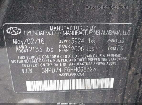 5NPD74LF6HH068323 2017 HYUNDAI ELANTRA Black Շարժիչի բաժամունքի տեսք