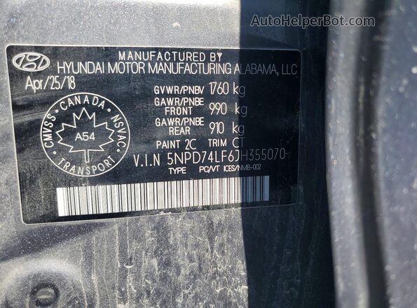 5NPD74LF6JH355070 2018 HYUNDAI ELANTRA Gray Вид наклейки з VIN-кодом