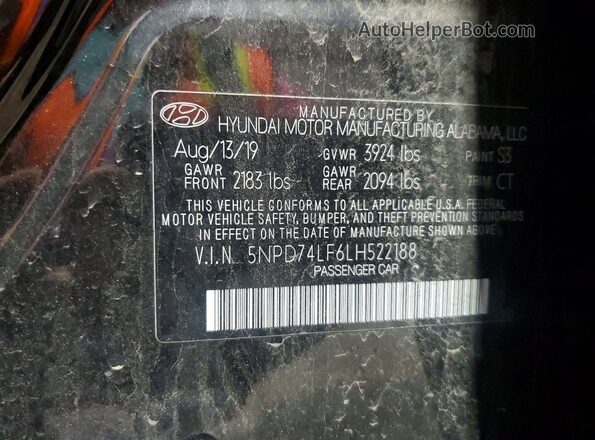 5NPD74LF6LH522188 2020 HYUNDAI ELANTRA Black 