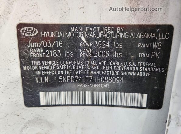 5NPD74LF7HH088094 2017 HYUNDAI ELANTRA White Вид підкапотного простору