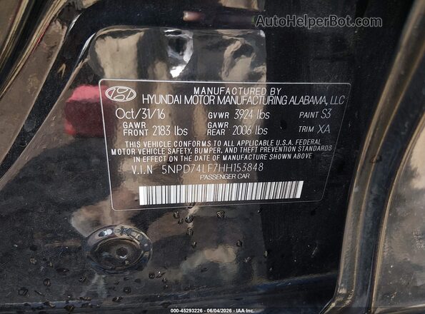 5NPD74LF7HH153848 2017 HYUNDAI ELANTRA Black Շարժիչի բաժամունքի տեսք