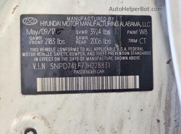5NPD74LF7JH228831 2018 HYUNDAI ELANTRA White Vista del compartimento del motor