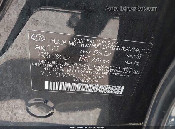 5NPD74LF7JH261599 2018 HYUNDAI ELANTRA Black Вид підкапотного простору