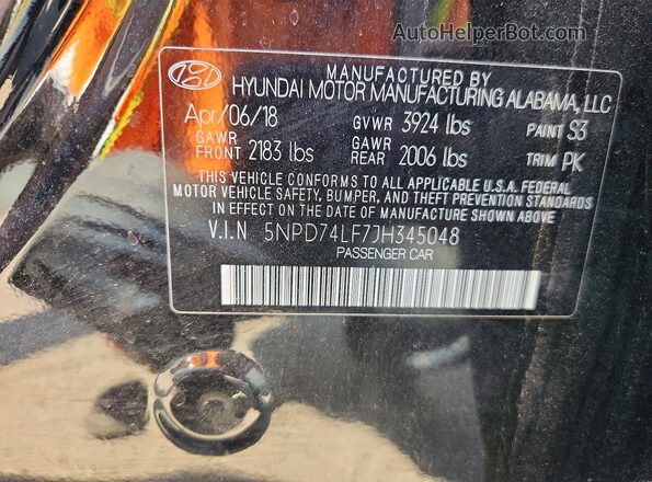 5NPD74LF7JH345048 2018 HYUNDAI ELANTRA Black 