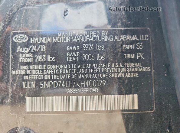 5NPD74LF7KH400129 2019 HYUNDAI ELANTRA Черный Вид подкапотного пространства