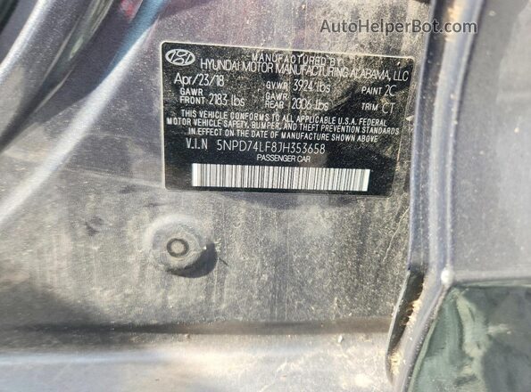 5NPD74LF8JH353658 2018 HYUNDAI ELANTRA Gray 