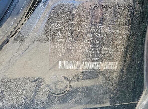 5NPD74LF8KH417568 2019 HYUNDAI ELANTRA Black ძრავის განყოფილების ხედი