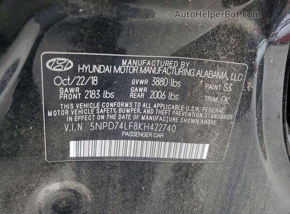 5NPD74LF8KH422740 2019 HYUNDAI ELANTRA Black 