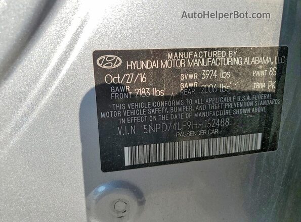 5NPD74LF9HH152488 2017 HYUNDAI ELANTRA Gray Engine compartment view