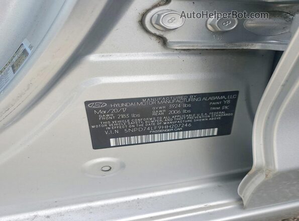 5NPD74LF9HH207246 2017 HYUNDAI ELANTRA Silver Engine compartment view