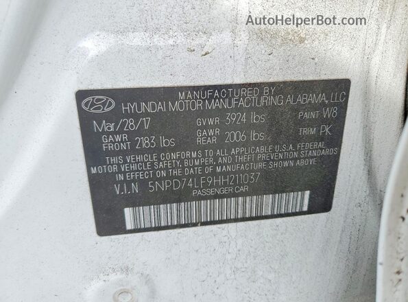 5NPD74LF9HH211037 2017 HYUNDAI ELANTRA White Widok komory silnika