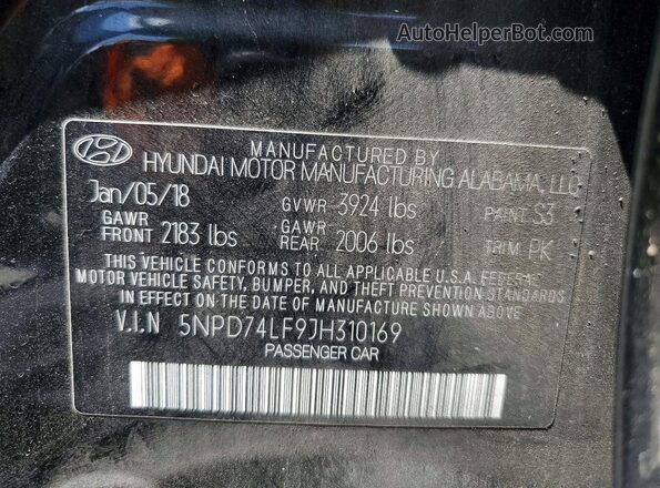 5NPD74LF9JH310169 2018 HYUNDAI ELANTRA Black Engine compartment view