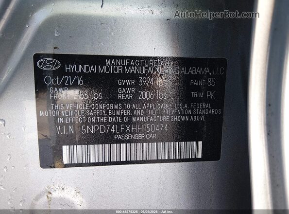 5NPD74LFXHH150474 2017 HYUNDAI ELANTRA Gray Widok komory silnika