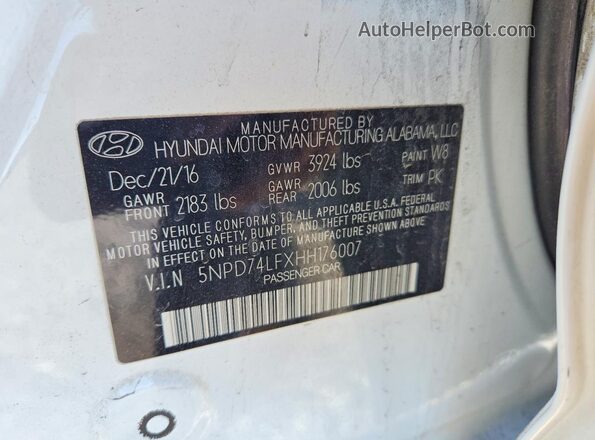 5NPD74LFXHH176007 2017 HYUNDAI ELANTRA White Vista del compartimento del motor