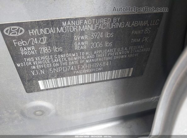 5NPD74LFXHH196841 2017 HYUNDAI ELANTRA Gray Vista del compartimento del motor