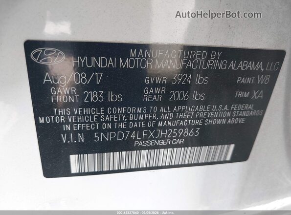5NPD74LFXJH259863 2018 HYUNDAI ELANTRA White Vista del compartimento del motor