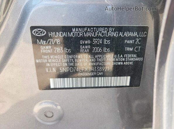 5NPD74LFXJH338921 2018 HYUNDAI ELANTRA Gray Вид підкапотного простору