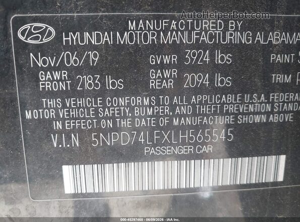 5NPD74LFXLH565545 2020 HYUNDAI ELANTRA Black Շարժիչի բաժամունքի տեսք