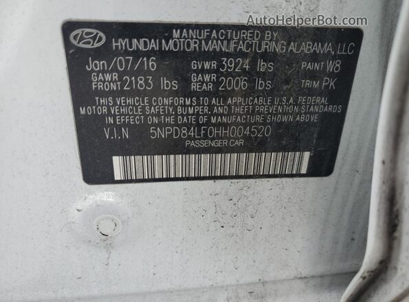 5NPD84LF0HH004520 2017 HYUNDAI ELANTRA White 