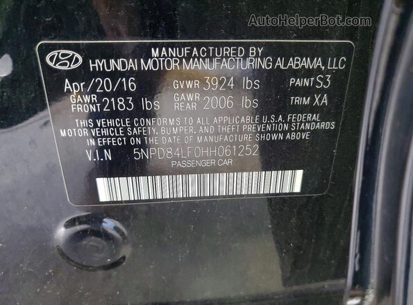 5NPD84LF0HH061252 2017 HYUNDAI ELANTRA Black Engine compartment view
