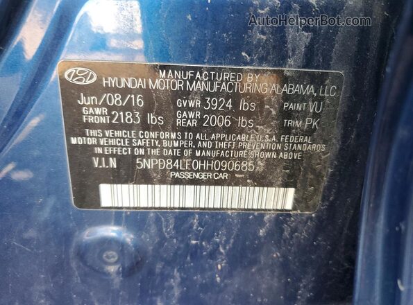 5NPD84LF0HH090685 2017 HYUNDAI ELANTRA Blue 