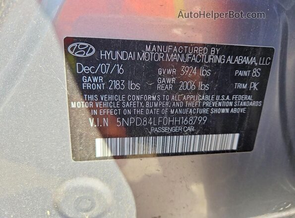 5NPD84LF0HH168799 2017 HYUNDAI ELANTRA Серебряный 