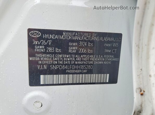 5NPD84LF0HH185280 2017 HYUNDAI ELANTRA White VIN sticker view