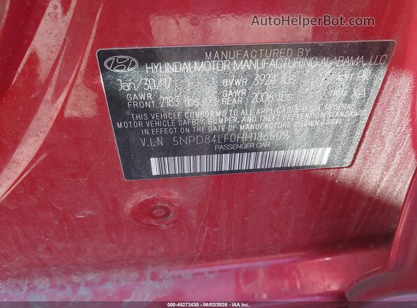 5NPD84LF0HH186509 2017 HYUNDAI ELANTRA Red Вид підкапотного простору