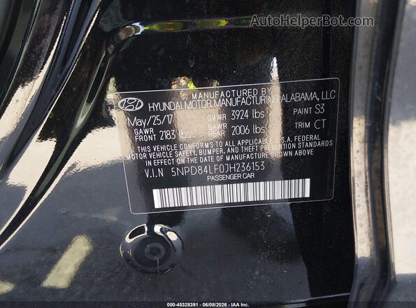 5NPD84LF0JH236153 2018 HYUNDAI ELANTRA Black Vista del compartimento del motor