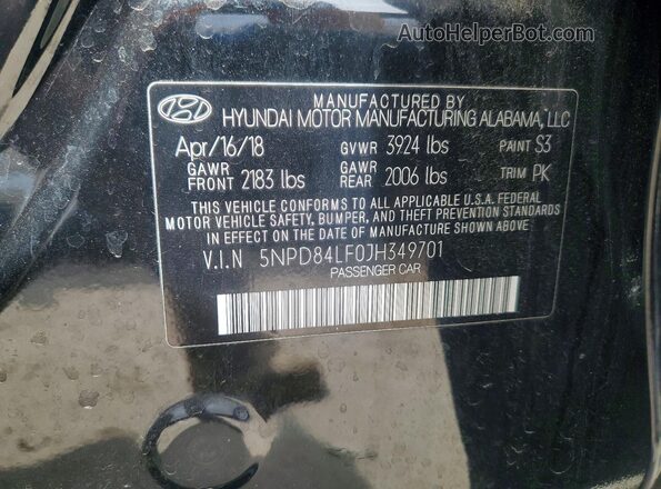 5NPD84LF0JH349701 2018 HYUNDAI ELANTRA Black 