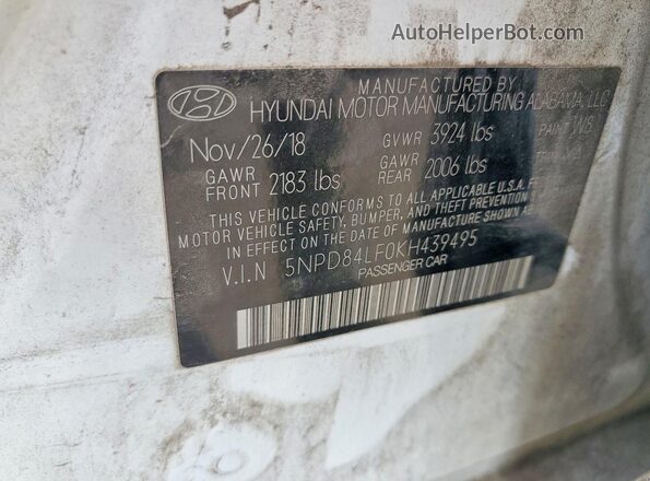 5NPD84LF0KH439495 2019 HYUNDAI ELANTRA White 