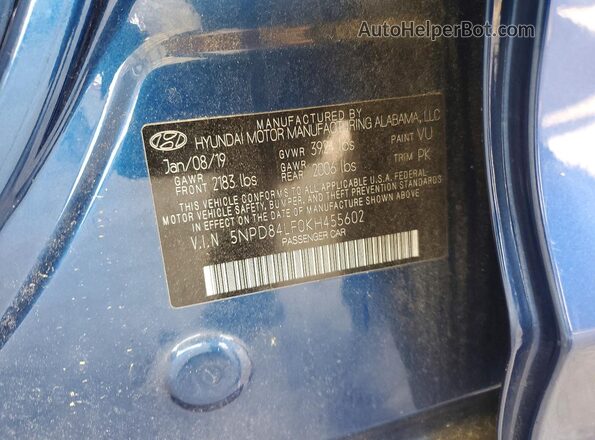5NPD84LF0KH455602 2019 HYUNDAI ELANTRA Blue 