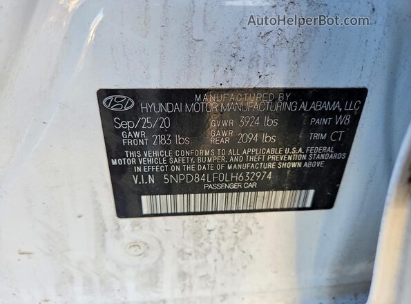 5NPD84LF0LH632974 2020 HYUNDAI ELANTRA White Engine compartment view