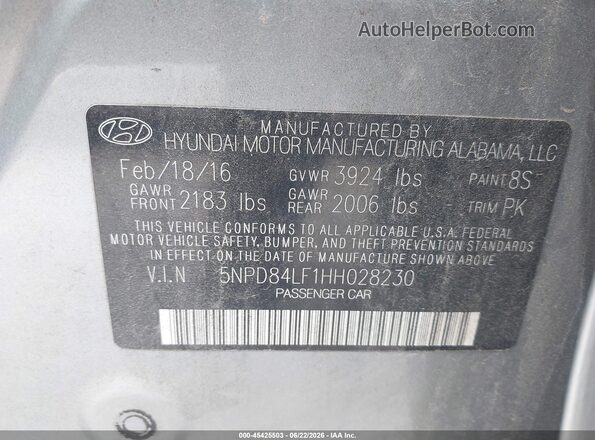 5NPD84LF1HH028230 2017 HYUNDAI ELANTRA Серый Вид подкапотного пространства