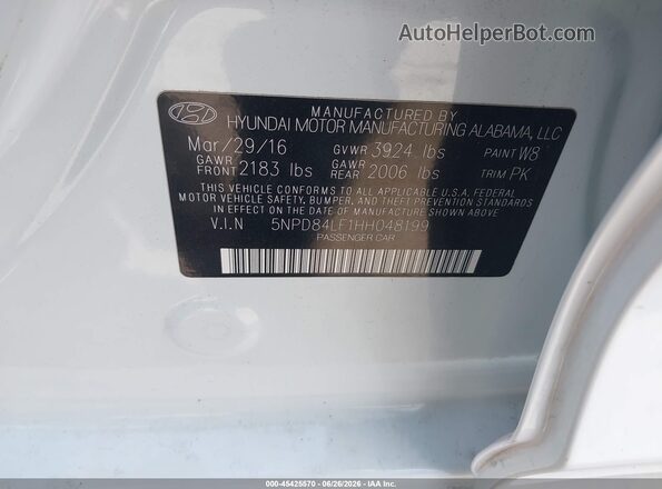 5NPD84LF1HH048199 2017 HYUNDAI ELANTRA White Շարժիչի բաժամունքի տեսք