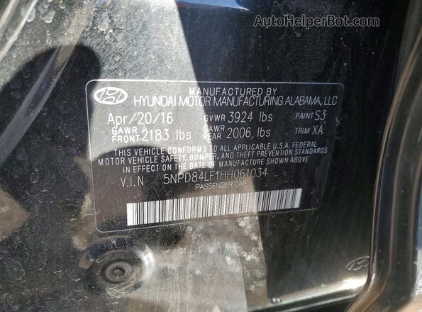 5NPD84LF1HH061034 2017 HYUNDAI ELANTRA Black Widok naklejki z numerem VIN