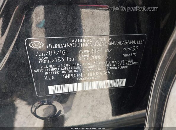 5NPD84LF1HH089366 2017 HYUNDAI ELANTRA Black Vista del compartimento del motor