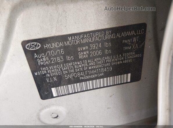 5NPD84LF1HH118459 2017 HYUNDAI ELANTRA Желто-коричневый Вид подкапотного пространства