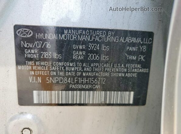 5NPD84LF1HH156712 2017 HYUNDAI ELANTRA Silver 