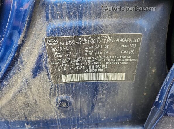 5NPD84LF1HH186194 2017 HYUNDAI ELANTRA Синий Вид наклейки с VIN-кодом