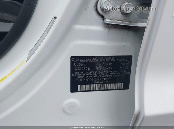 5NPD84LF1JH240292 2018 HYUNDAI ELANTRA White Vista del compartimento del motor