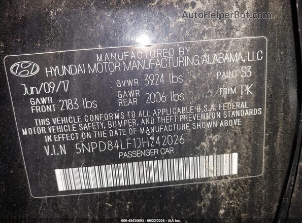 5NPD84LF1JH242026 2018 HYUNDAI ELANTRA Black Vista del compartimento del motor