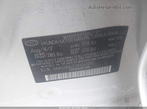 5NPD84LF1JH262292 2018 HYUNDAI ELANTRA Белый Вид подкапотного пространства