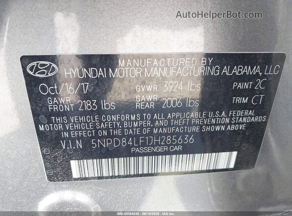 5NPD84LF1JH285636 2018 HYUNDAI ELANTRA Gray Շարժիչի բաժամունքի տեսք