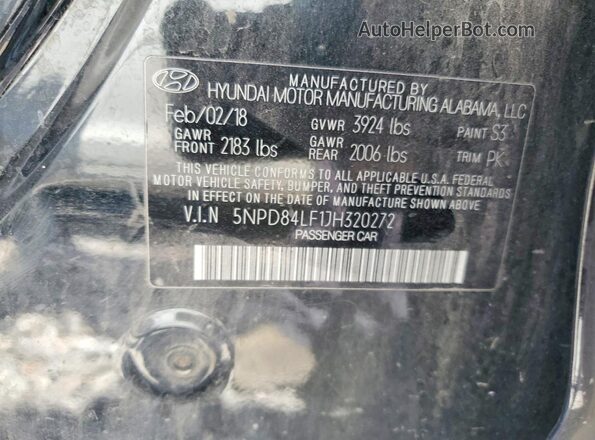 5NPD84LF1JH320272 2018 HYUNDAI ELANTRA Black ძრავის განყოფილების ხედი