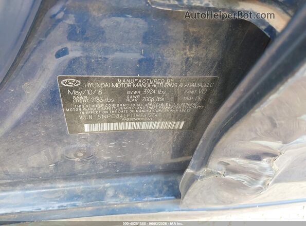 5NPD84LF1JH361274 2018 HYUNDAI ELANTRA Blue Вид підкапотного простору