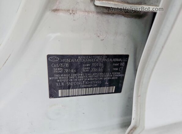 5NPD84LF1KH419496 2019 HYUNDAI ELANTRA White Vista del compartimento del motor
