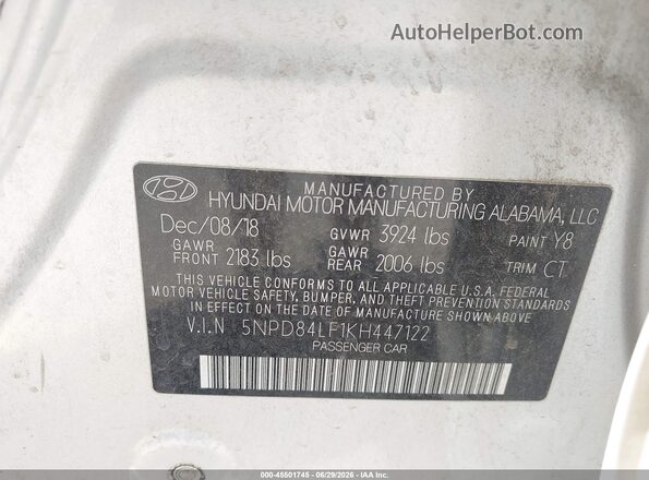 5NPD84LF1KH447122 2019 HYUNDAI ELANTRA Silver Вид підкапотного простору